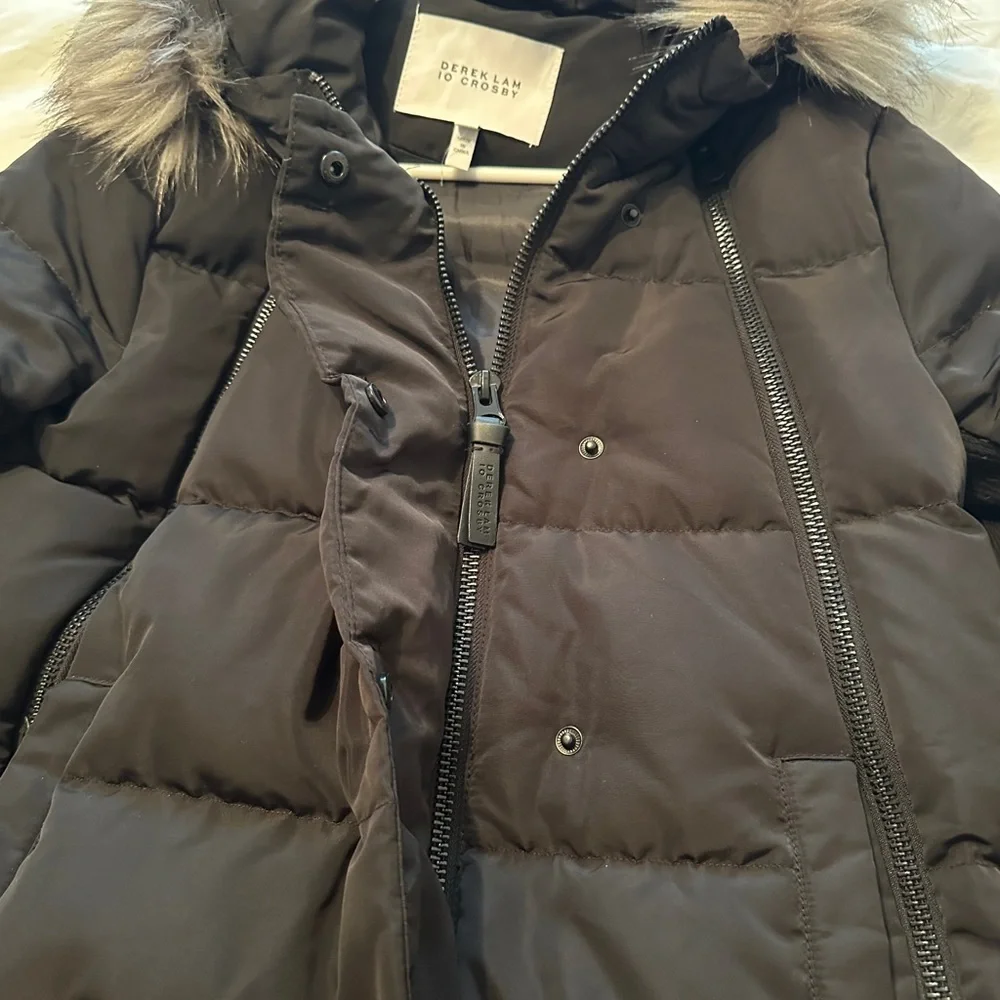 Derek Lam 10 Crosby Women's Black Puffer down Coat with Faux Fur Trim - Picture 9 of 11